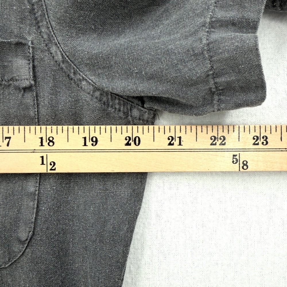 Zara Jumpsuit Women Extra Small Gray Utility 100% Linen Short Sleeve Button Up - Picture 7 of 16